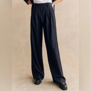 Sézane Loulou Trousers  in Navy Ecru Tennis Stripes 10 (FR 42)